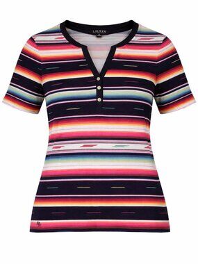 Lauren Ralph Lauren Women's Striped Elbow-Sleeve Henley Top Multicolor Size M